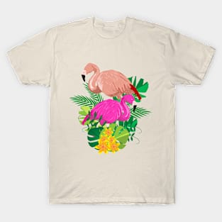 Two Flamingos in the middle of a bouquet T-Shirt